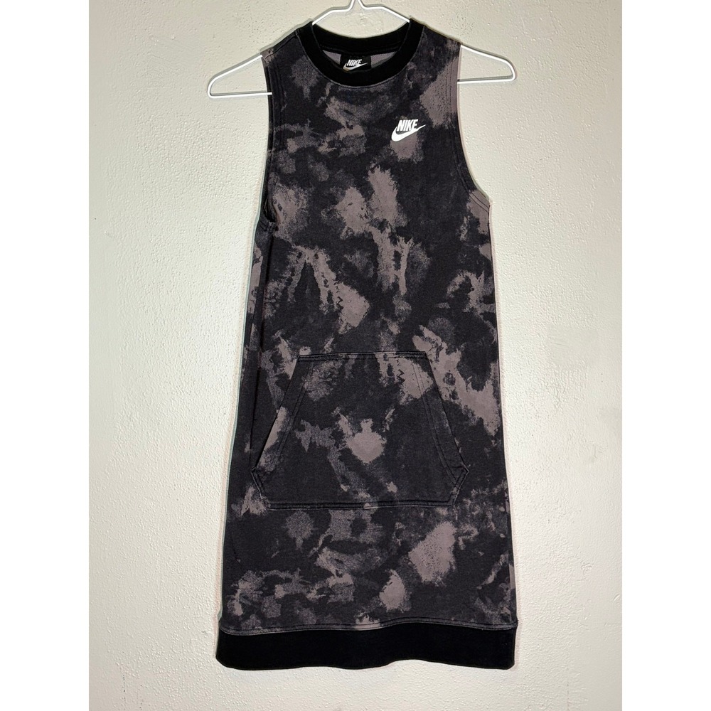 Nike Sportswear Acid Wash Hoodie Dress XS Black Grey‎ Tie Dye Streetwear Mini